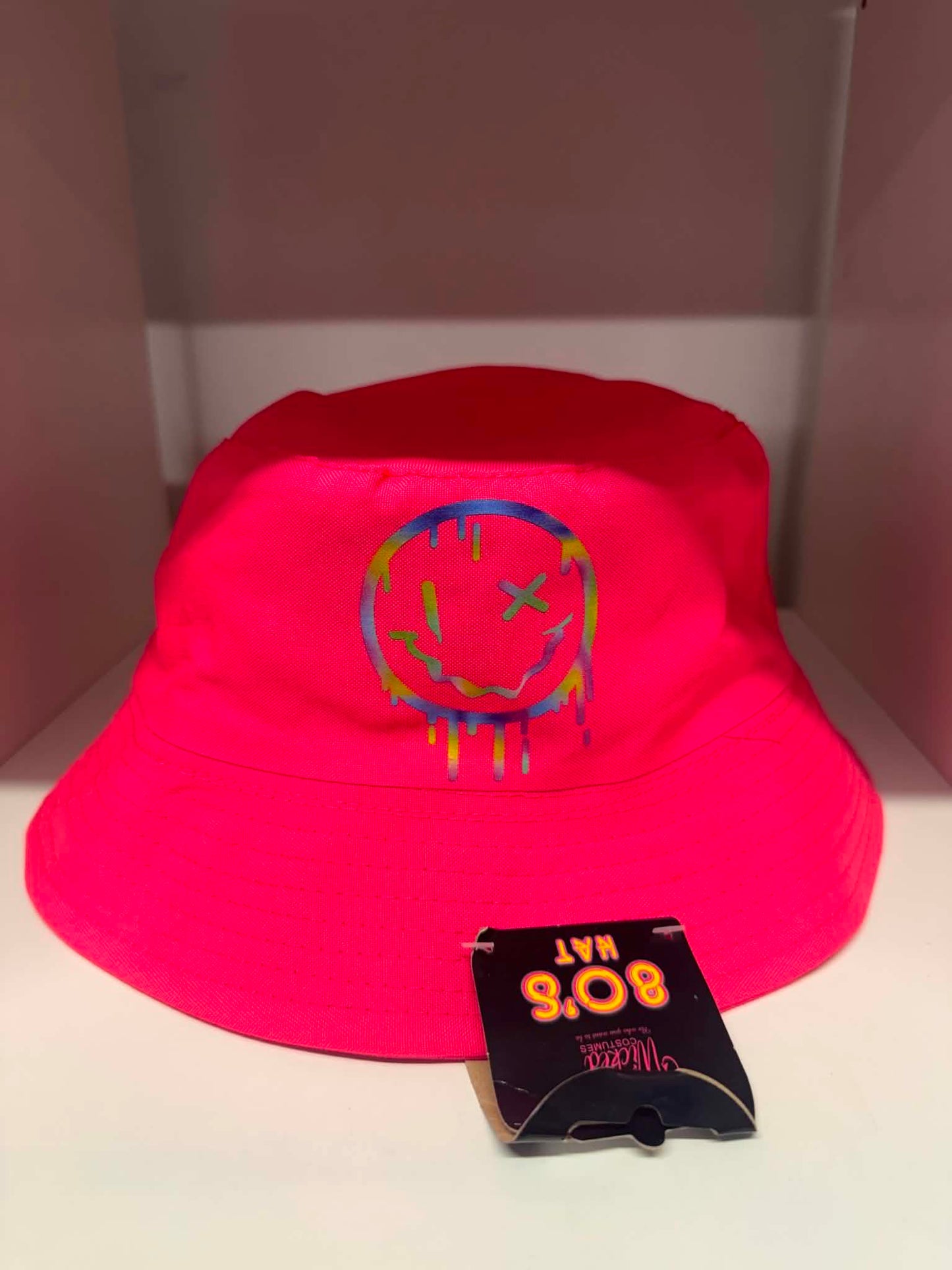 Neon pink 90s drip smiley face bucket hat | Festival hats Belfast NI