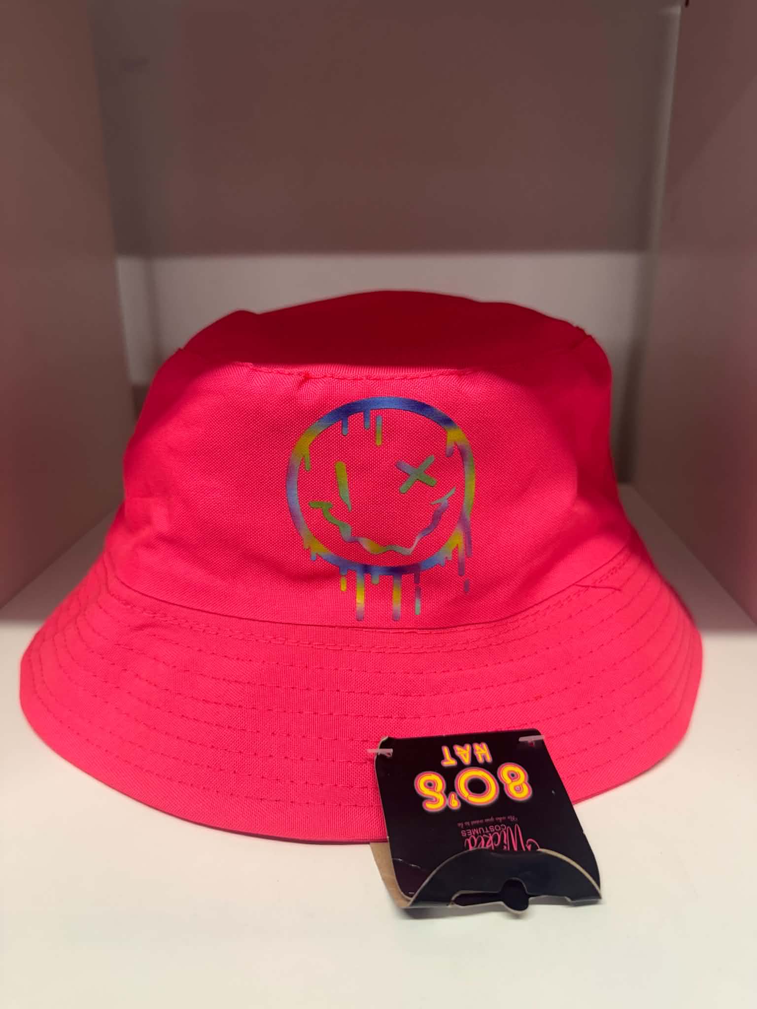 Neon pink 90s drip smiley face bucket hat | Festival hats Belfast NI
