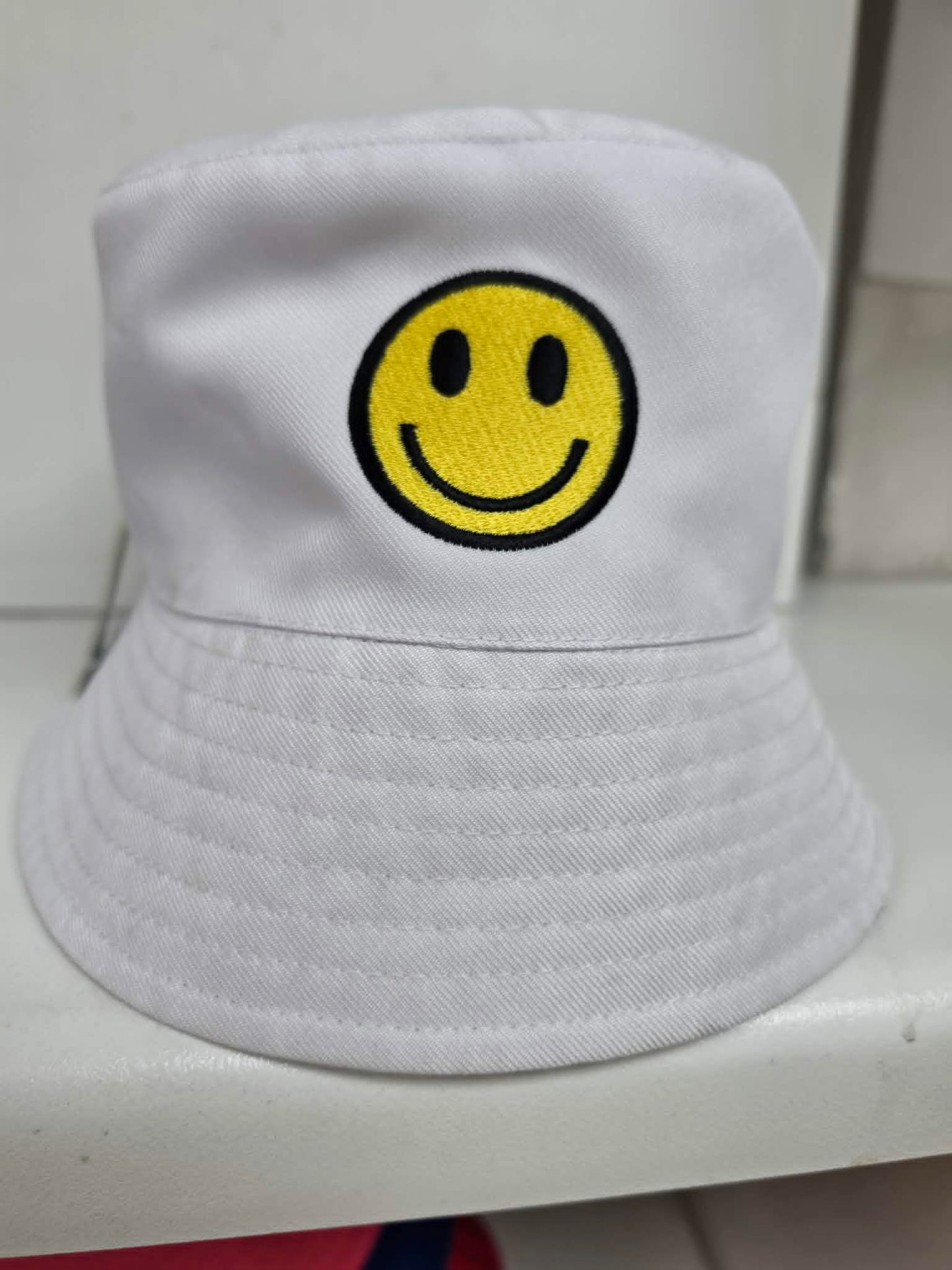 Smiley Face Embroidered Bucket Hat blue - festival hats Belfast NI