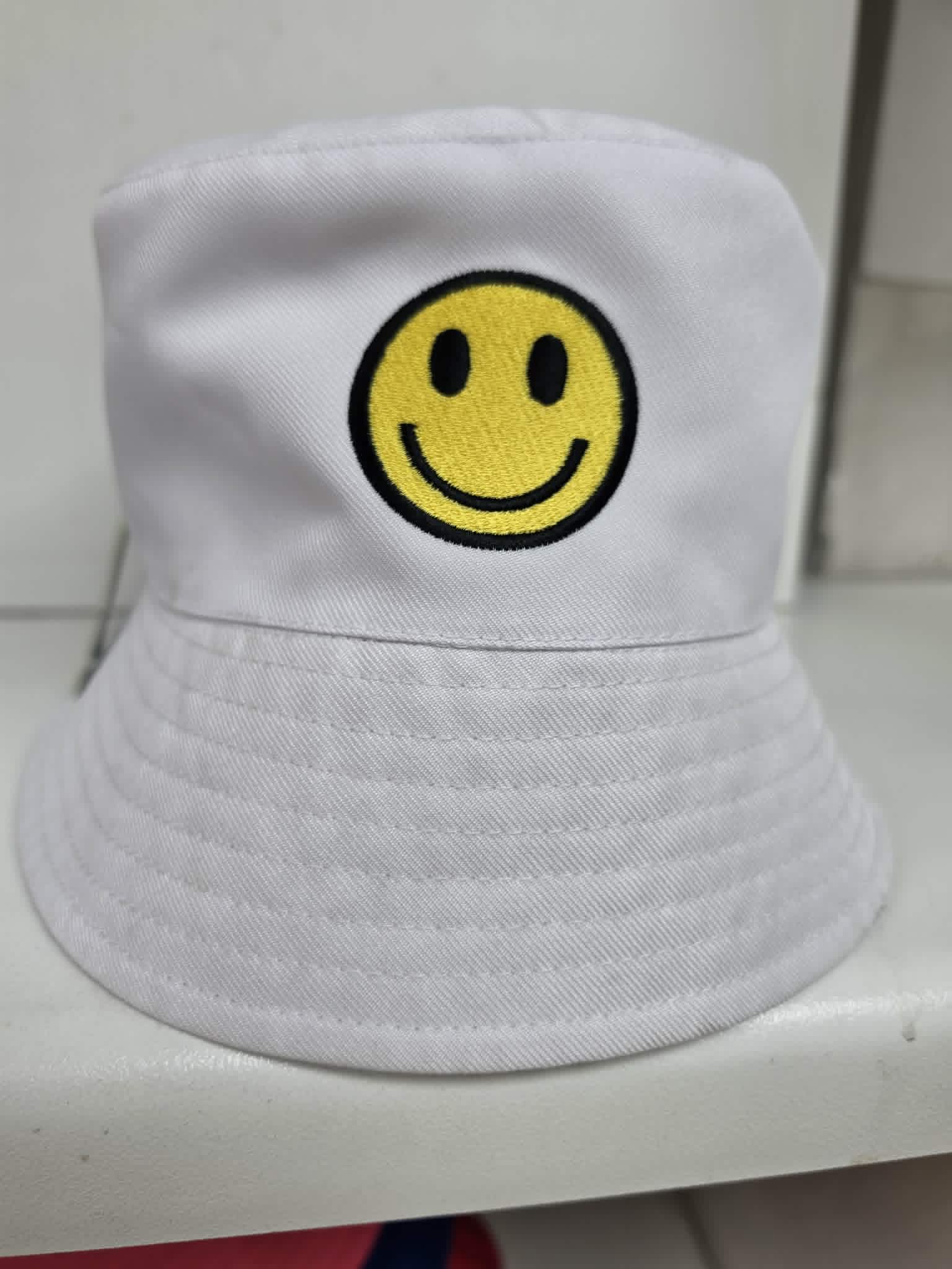 Smiley Face Embroidered Bucket Hat blue - festival hats Belfast NI