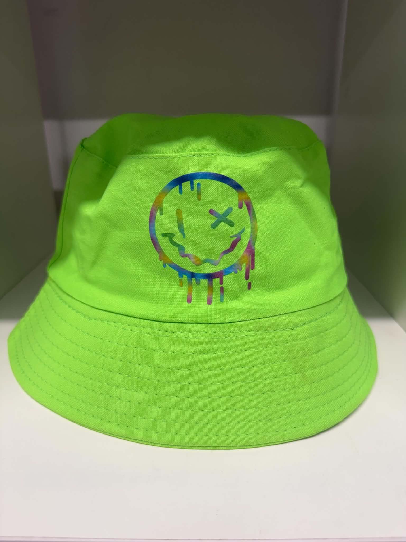 Neon green drip smiley face bucket hat | Festival hats Belfast NI