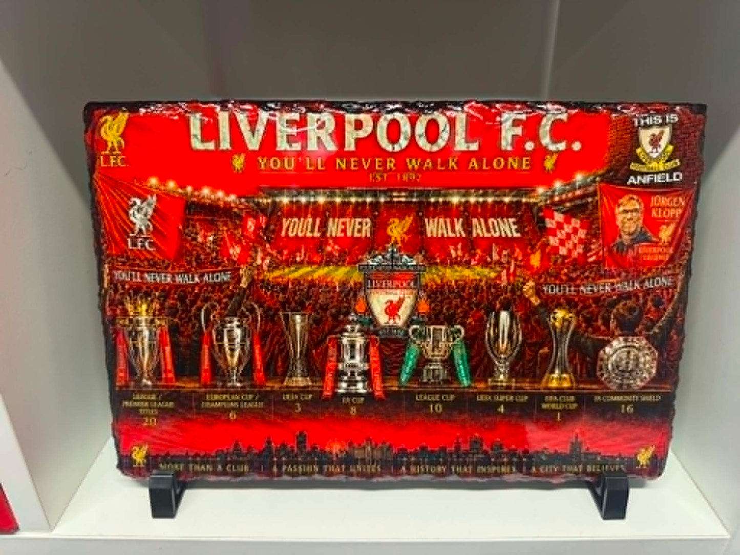 Large printed slate plaque Liverpool trophy design | Football gifts Belfast NI