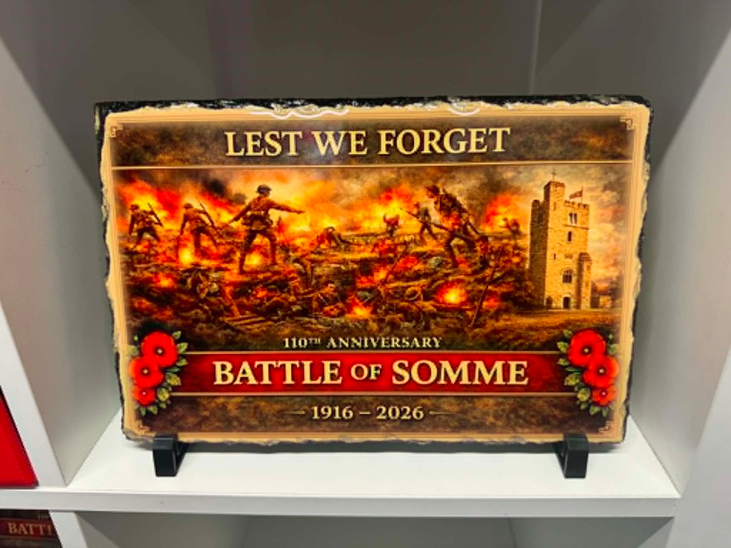 Large printed slate plaque Lest We Forget poppies | Remembrance gifts Belfast NI