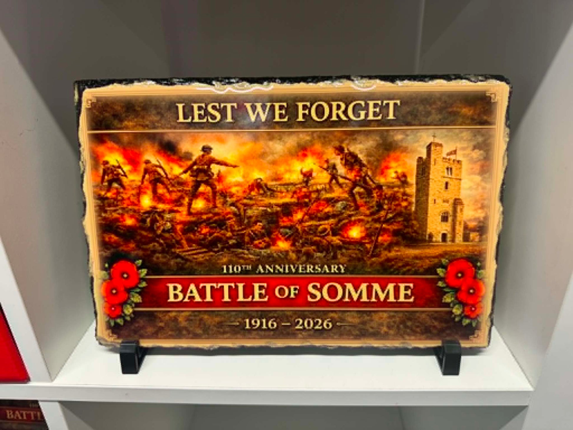 Large printed slate plaque Lest We Forget poppies | Remembrance gifts Belfast NI