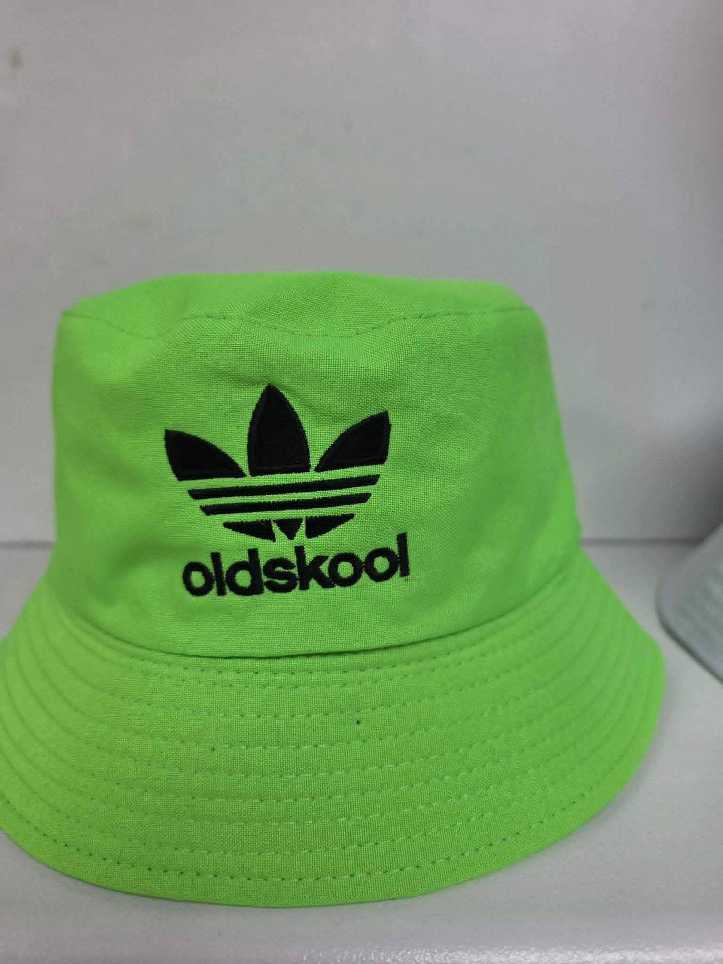 Oldskool Embroidered Bucket Hat lime green close up - novelty accessories Belfast